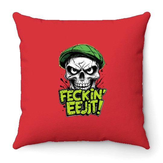 Angry Skull Feckin Eejit Irish Slang Funny Joke Throw Pillows