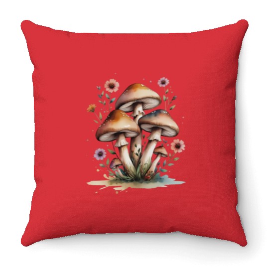 Whimsical Forest Mushrooms Design Throw Pillows