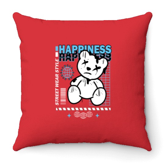 Urban Graffiti Teddy Bear Design Throw Pillows