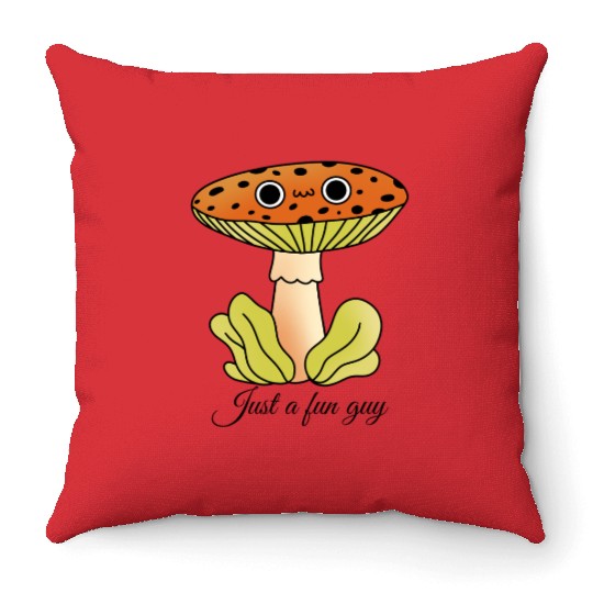 Whimsical Mushroom Cartoon Illustration Throw Pillows
