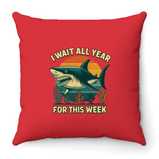 Shark Retro Sunset Bold Ocean Predator  Throw Pillows