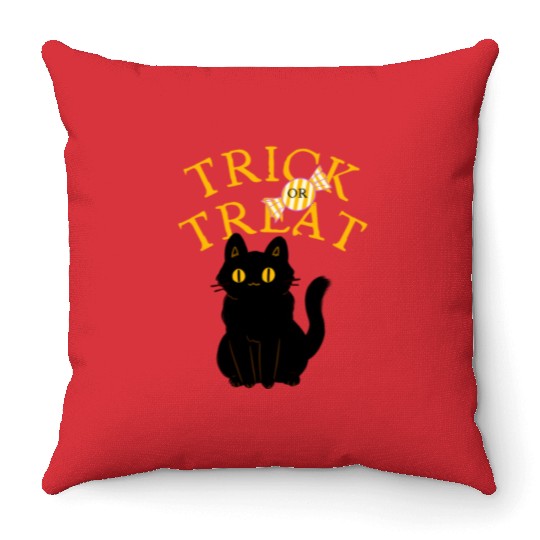 Whimsical Halloween Cat Halloween Night Throw Pillows