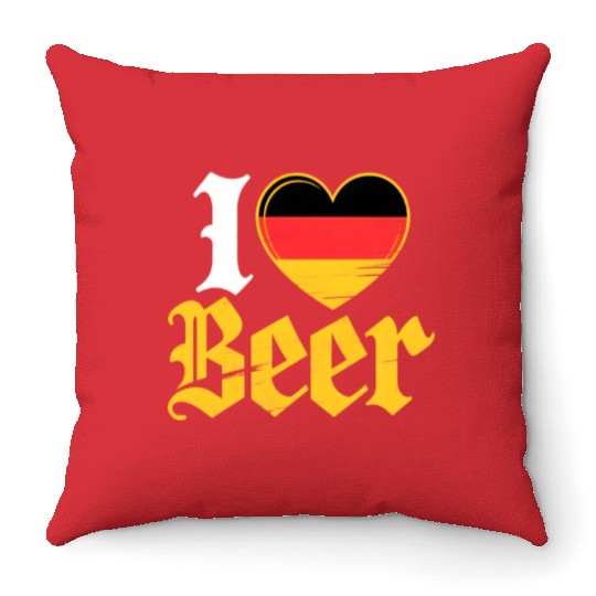 I Love Beer German Bier Funny Germany Flag Throw Pillows