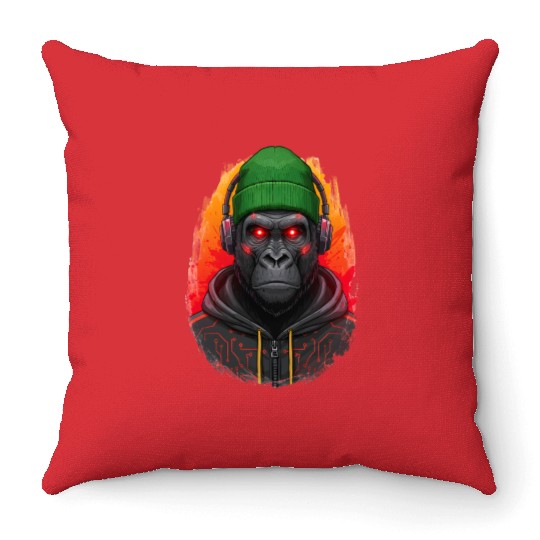 Cyberpunk Gorilla Digital Art Throw Pillows