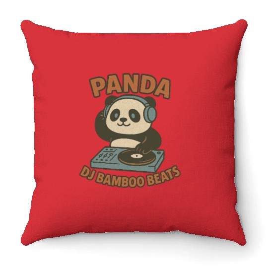 Panda DJ Bamboo Beats Illustration Throw Pillows