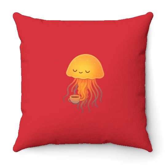 Whimsical Jellyfish Coffee Embrace Throw Pillows