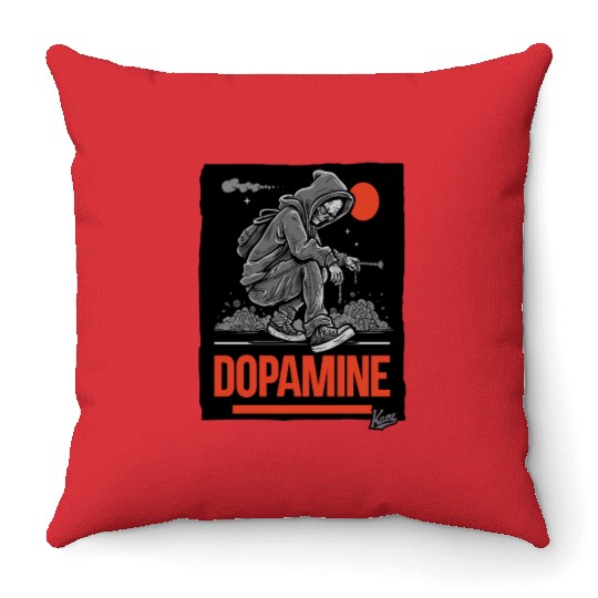 Neon Skater with Vapor Trail and Red Moon Throw Pillows