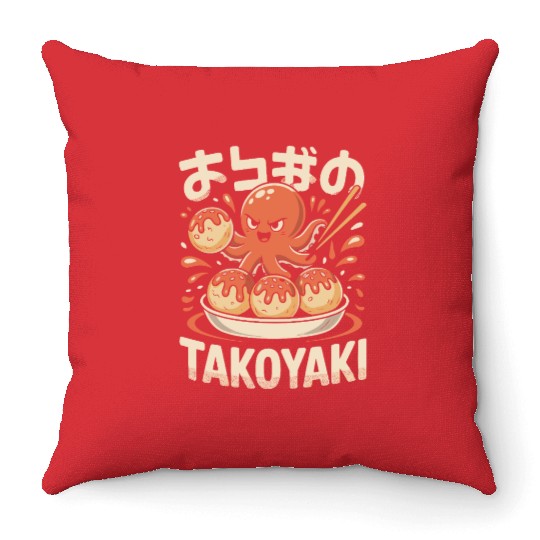 Octopus Serving Takoyaki Illustration Throw Pillows