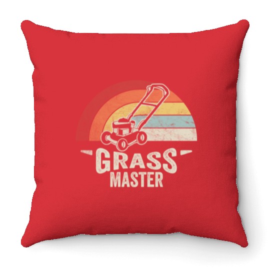 Grass Master Lawn Mowing Lawn Mower  Funny Retro Throw Pillows