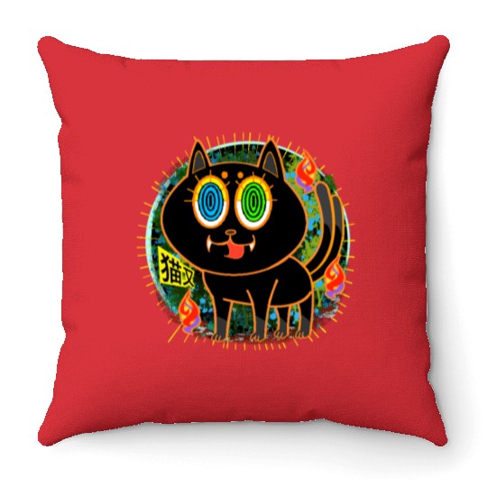 Nekomata Grumpy Cat with Vivid Throw Pillows
