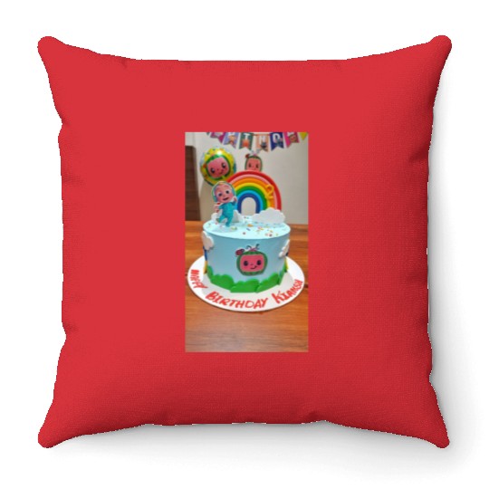 Colorful Toddler Birthday Rainbow Cake Throw Pillows