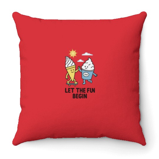 Ice Cream Friends Skateboard Design Throw Pillows