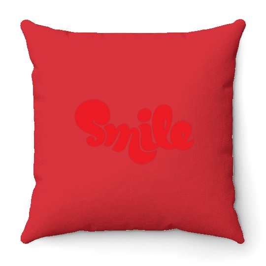 Vibrant Red Smile Typography Design Throw Pillows