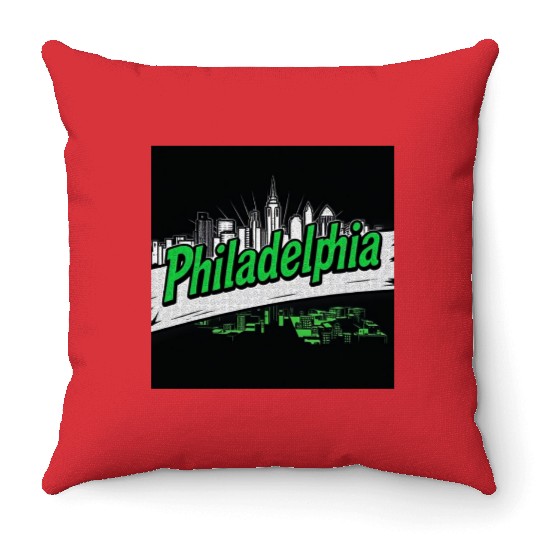 Philadelphia Skyline Neon Design Throw Pillows