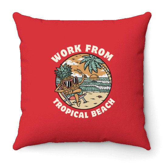 Work From Tropical Beach – Digital Nomad Summer  Throw Pillows