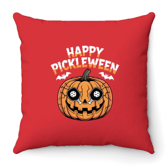 Pickleween Pickleball Player Halloween Pumpkin Throw Pillows