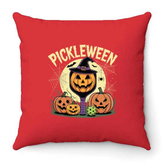 Pumpkin Pickleween Pickleball Player Halloween Throw Pillows