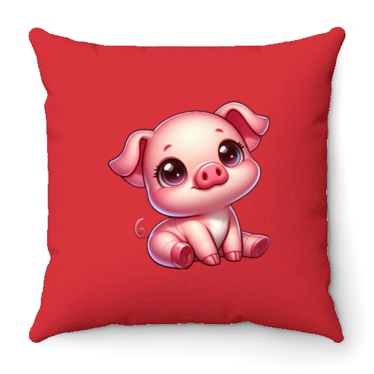Cute piglet cartoon farm kawaii agriculture farmer Throw Pillows