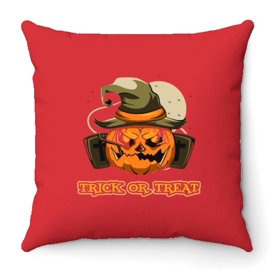 Halloween Pumpkin Witch Hat Design Throw Pillows