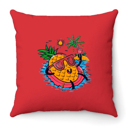 Tropical Pineapple Relaxing on Float Throw Pillows