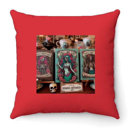 Colorful Sugar Skull Mermaid Design Throw Pillows