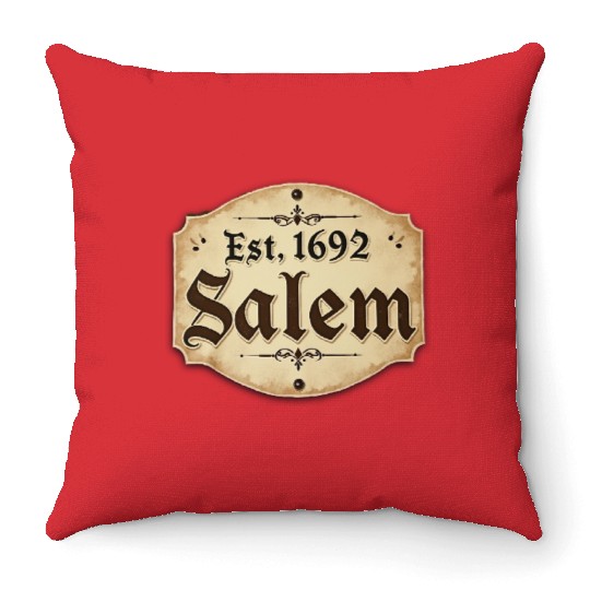 Vintage Salem Establishment Logo Design Throw Pillows