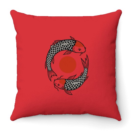 Koi Fish Yin Yang Symbol Throw Pillows