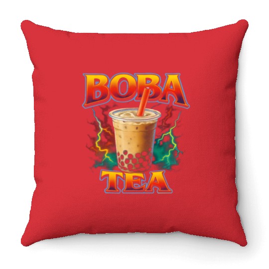 Boba Tea Favorite Food Funny Weird 90s Boba Tea Throw Pillows
