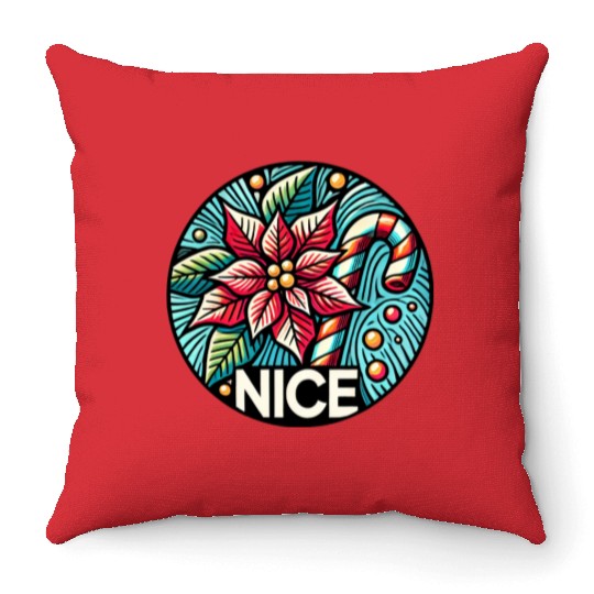 Festive Poinsettia Holiday Patch Throw Pillows