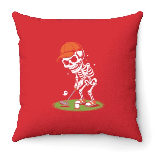 Playful Skeleton Golfer with Cap Throw Pillows