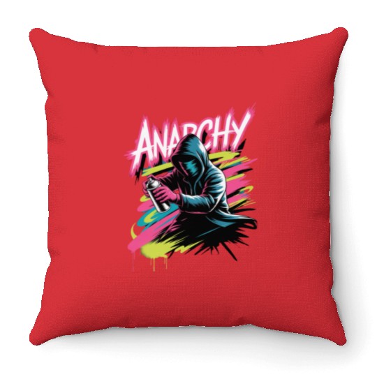 Graffiti-Inspired Hooded Rebel Design Throw Pillows
