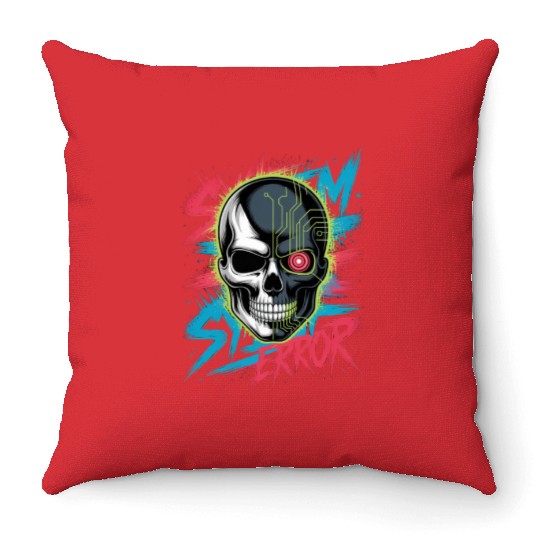 Cyber Skull Horror Graphic Throw Pillows Design