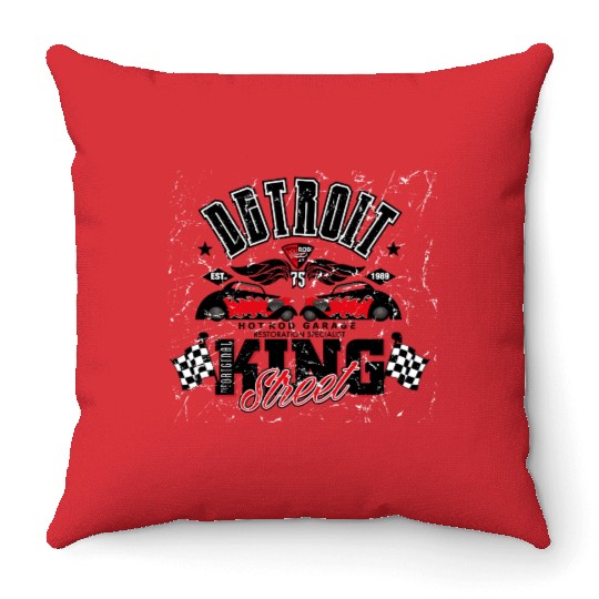 Retro Octobite Hot Rod Detroit Garage Throw Pillows