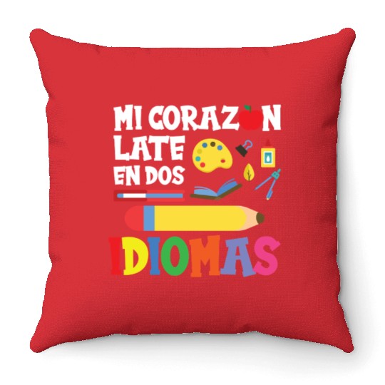 Mi Corazon Idiomas Spanish English Teacher Throw Pillows