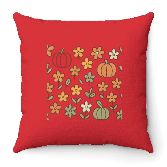 Autumn Pumpkin and Floral Pattern Throw Pillows