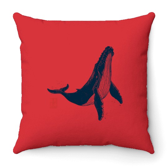 Big Whale Japanese Aesthetic Throw Pillows