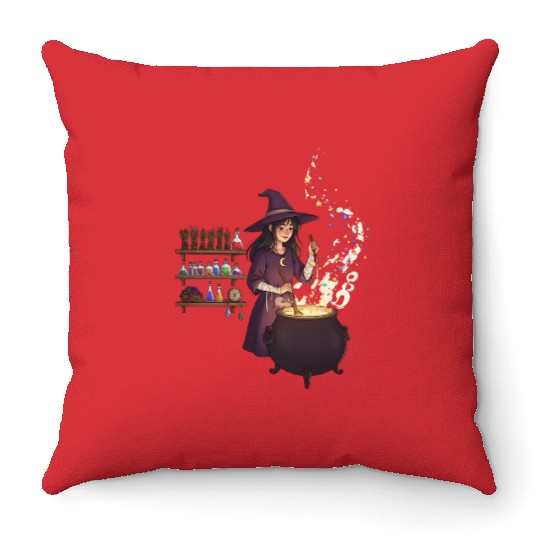 Enchanted Witch Potion Craft Design Throw Pillows