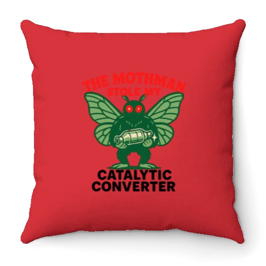The Mothman Stole My Catalytic Converter – Green M Throw Pillows