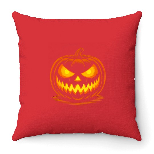 Scary Spooky Jack O Lantern Face Pumpkin Halloween Throw Pillows