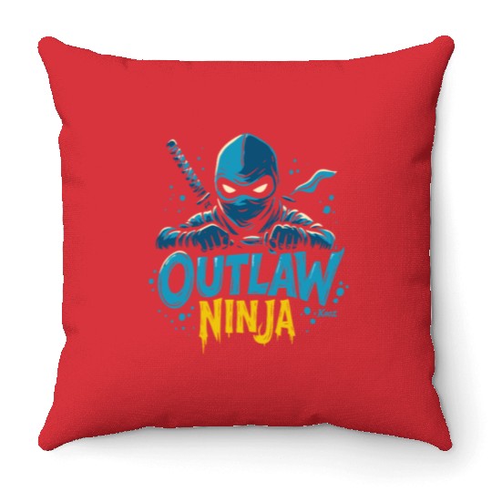 Outlaw Ninja Cartoon Design Throw Pillows