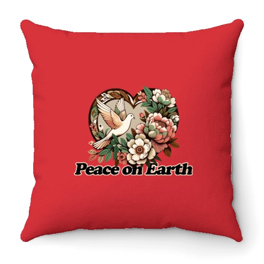 Peaceful Dove Heart Floral Design Throw Pillows