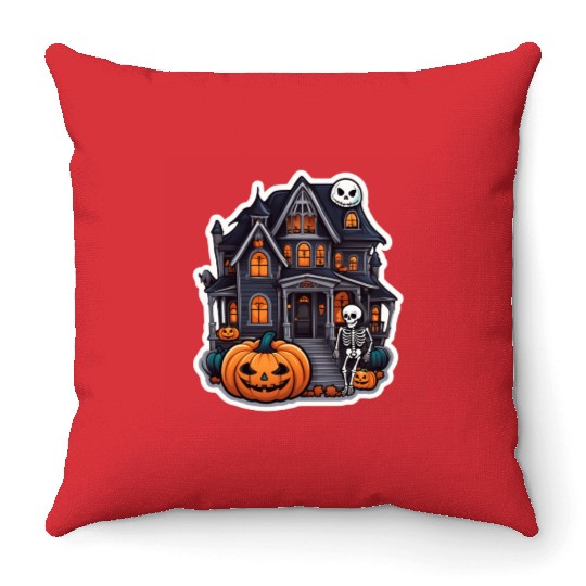 Haunted House Halloween Design Throw Pillows