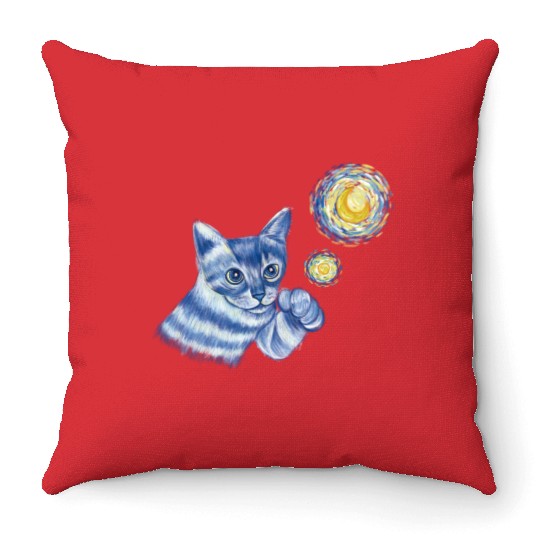 Blue Starry Night British Shorthair Cat Graphic Throw Pillows