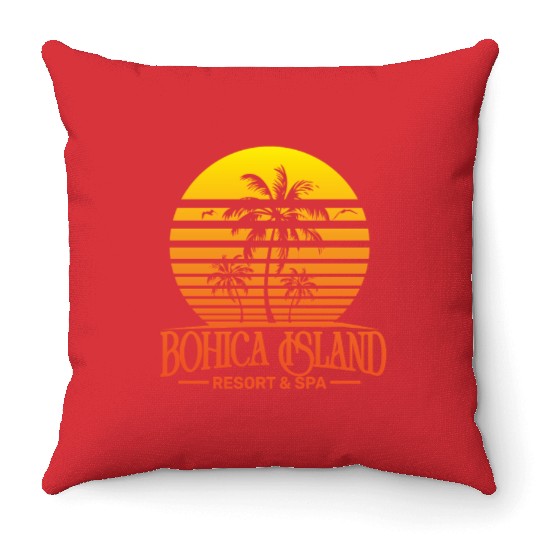 Funny retro Bohica island resort and spa military  Throw Pillows