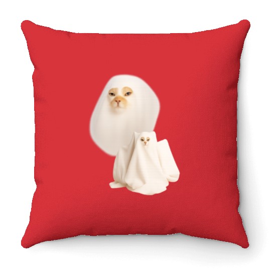 ghost cat meme funny halloween Throw Pillows