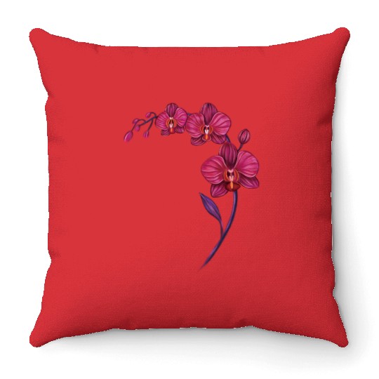 Elegant Violet Pink Orchid Flower Branch Design Throw Pillows