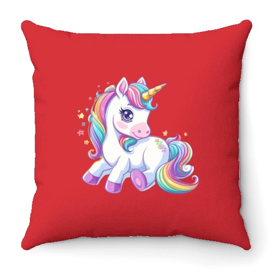 Cute unicorn rainbow fantasy Throw Pillows