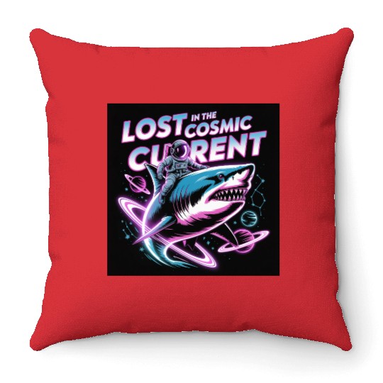 Lost in the Cosmic Shark Adventure Throw Pillows