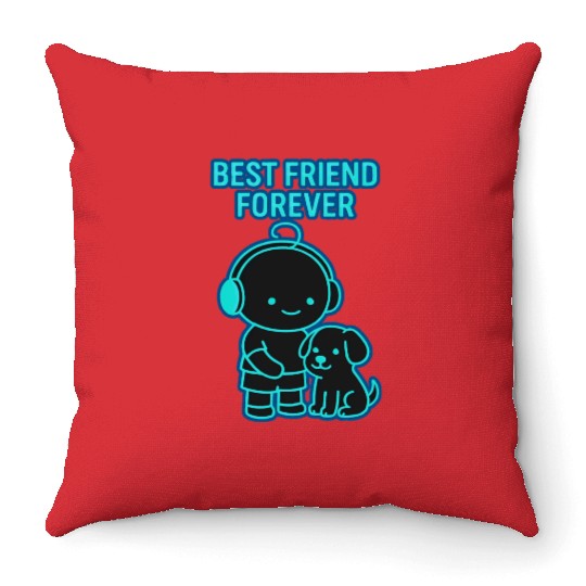 Best Friend Forever Neon Illustration Throw Pillows