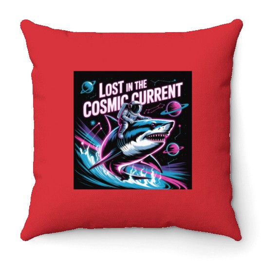 Cosmic Shark Astronaut Adventure Throw Pillows